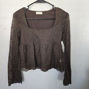 Frankee & Skylarr NWT Small Brown Lace Long Sleeve Blouse Square Neck Peplum